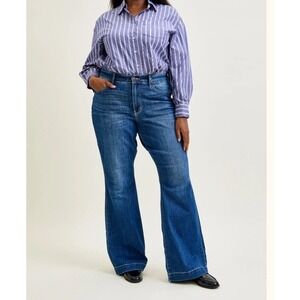 NEW Judy Blue Womens Plus Size 24W High Waist Flare Charlotte Jeans Raw Hem Blue